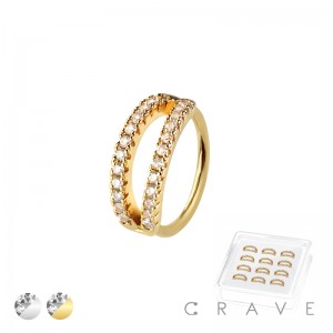 12PCS OF DOUBLE CZ LINE 316L SURGICAL STEEL HOOP NOSE RING BOX